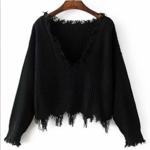 Loose Ripped V Neck Sweater - Picture 5 of 8